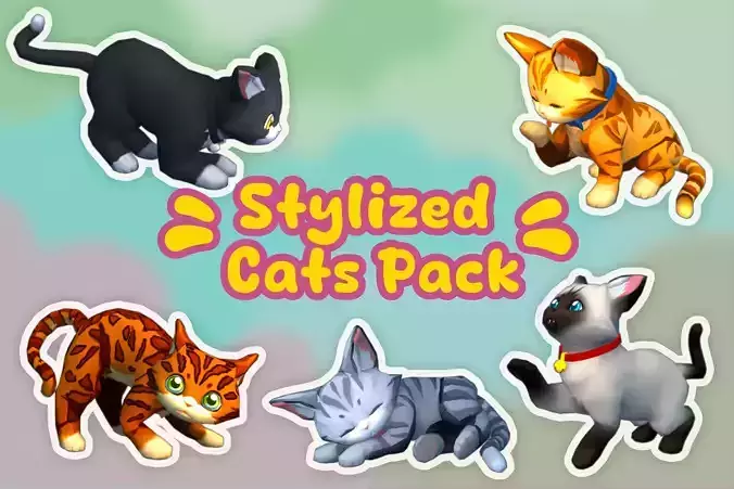 Stylized Cats Pack Low-poly 3D model