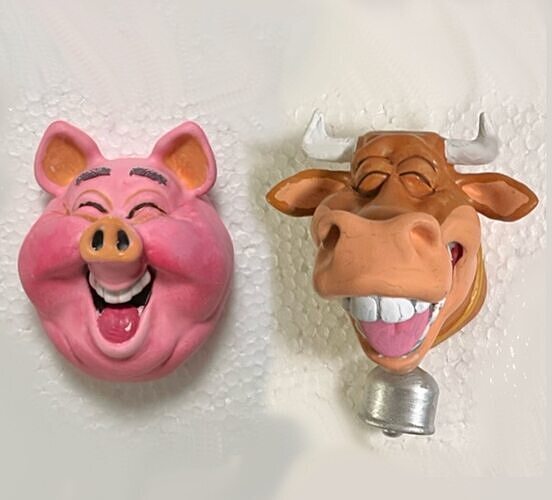 Laughing Pig and Cow STL Set Whimsical Cartoon Magnet or Plaque  3D print model