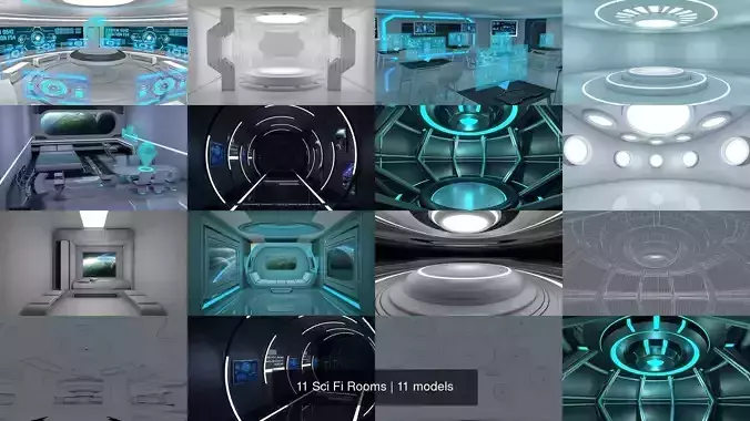 11 Sci Fi Rooms 3D Model Collection
