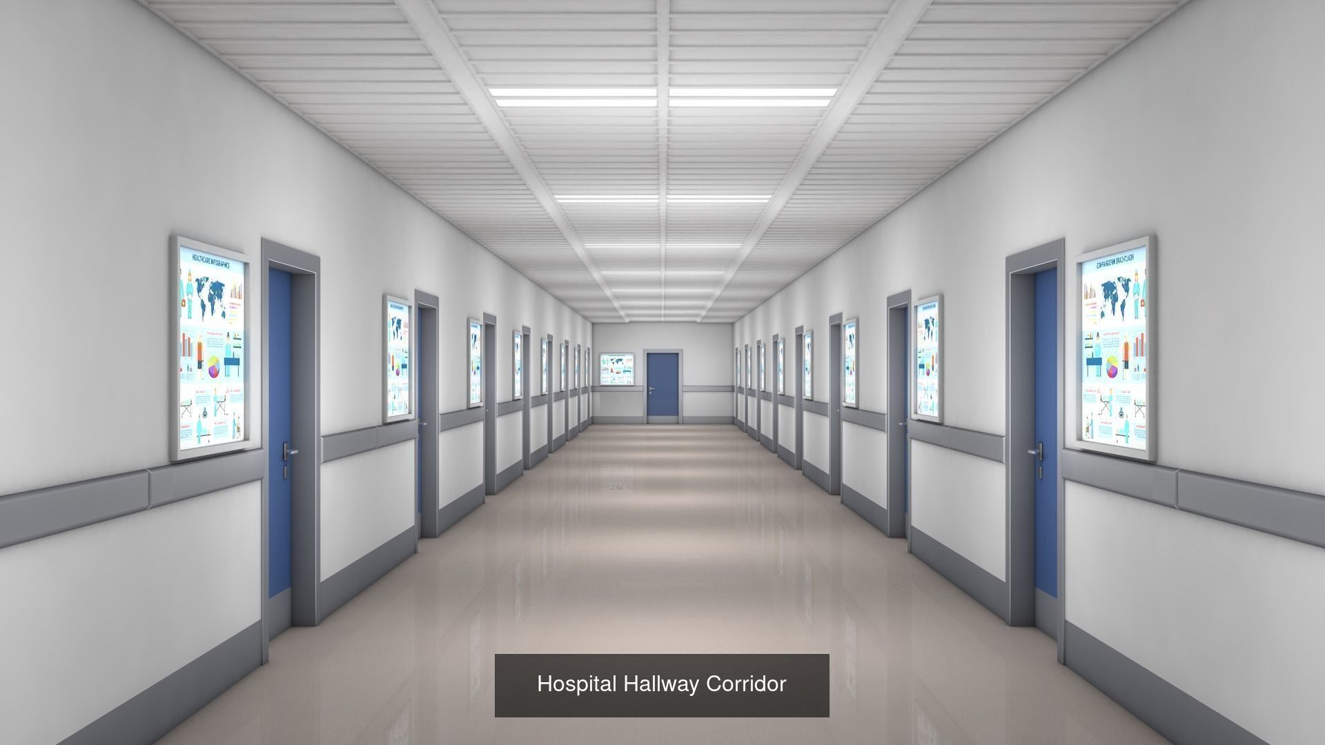 5 Hospital Hallway Corridors 3D Model Collection_2
