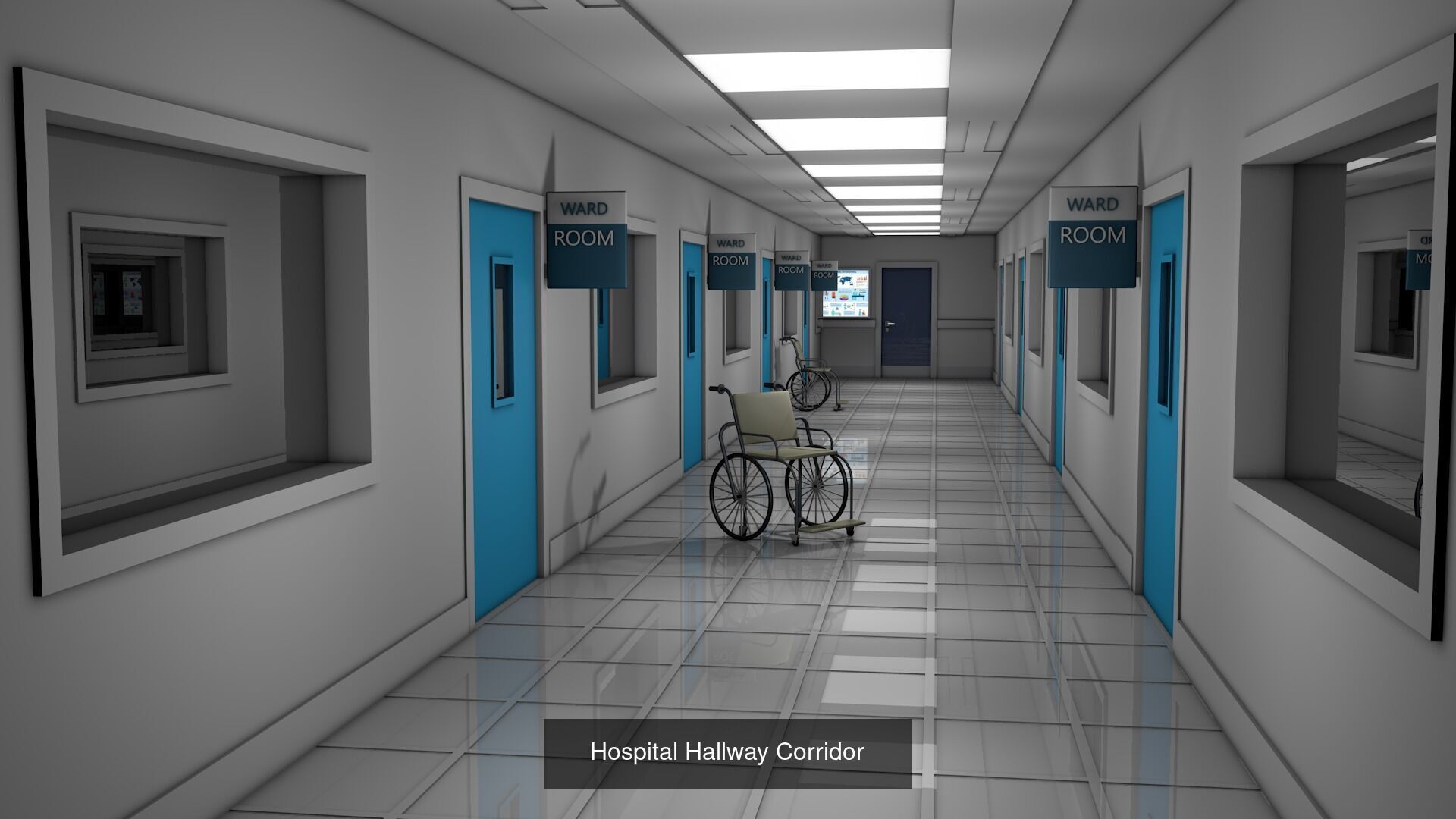 5 Hospital Hallway Corridors 3D Model Collection_4