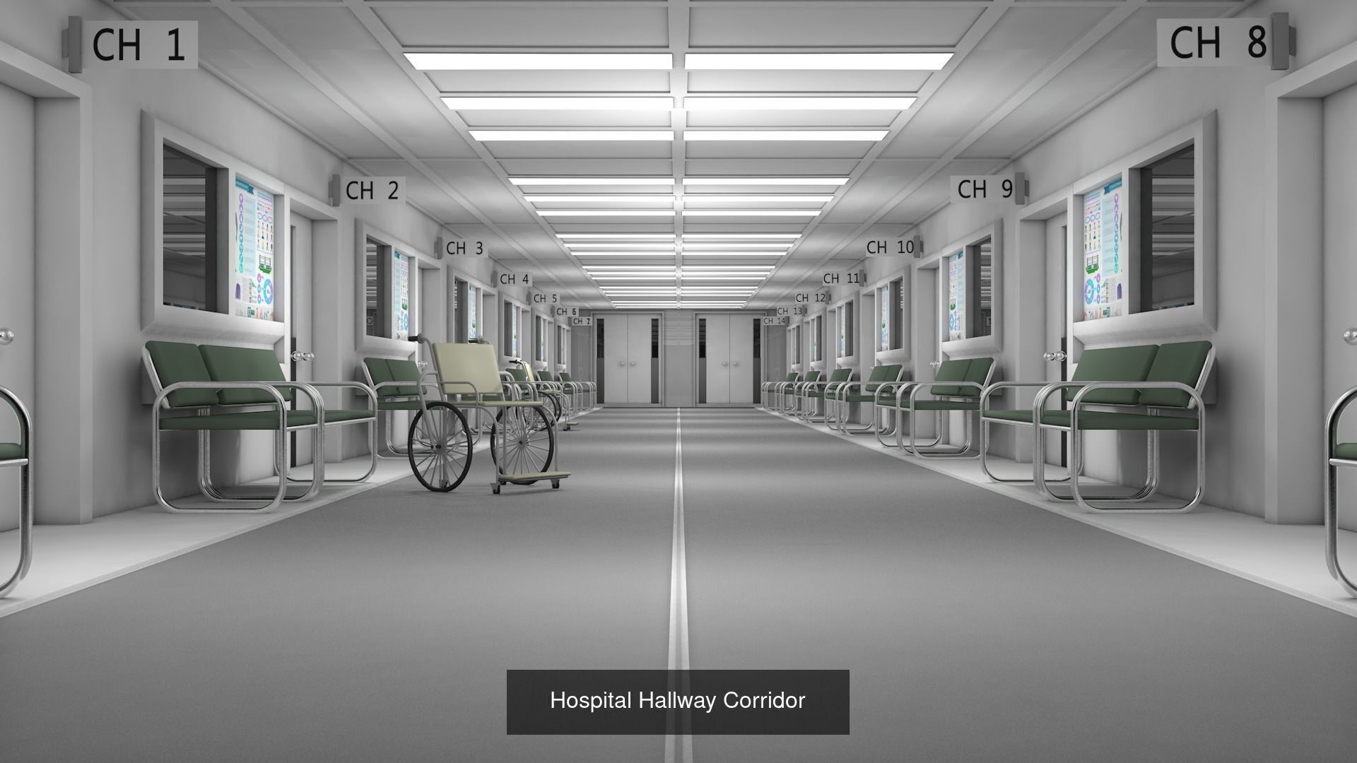 5 Hospital Hallway Corridors 3D Model Collection_1