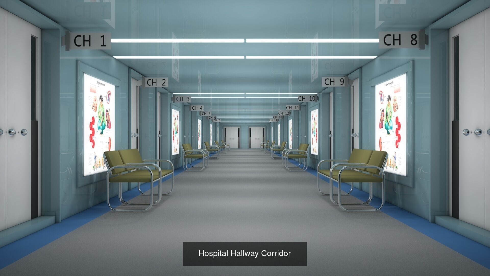 5 Hospital Hallway Corridors 3D Model Collection_5