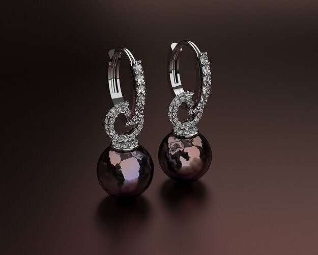 Pearl diamond earrings 3D print model