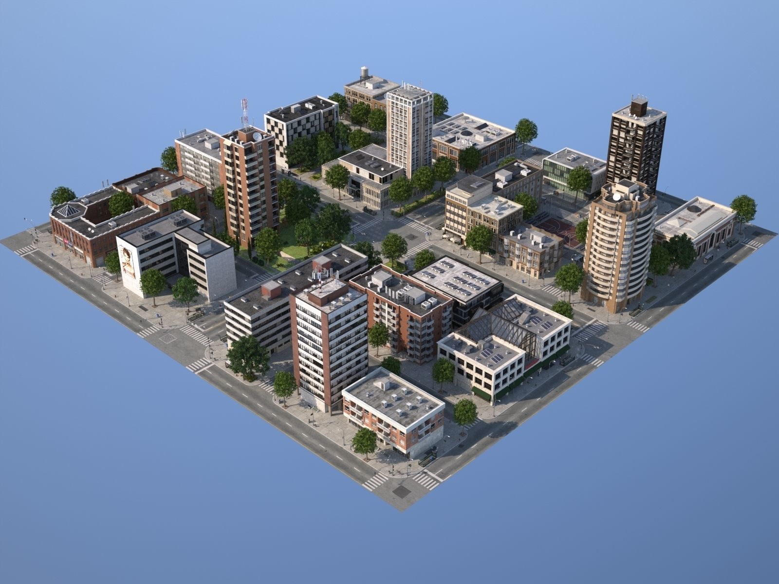 City medium size Low-poly 3D model_3