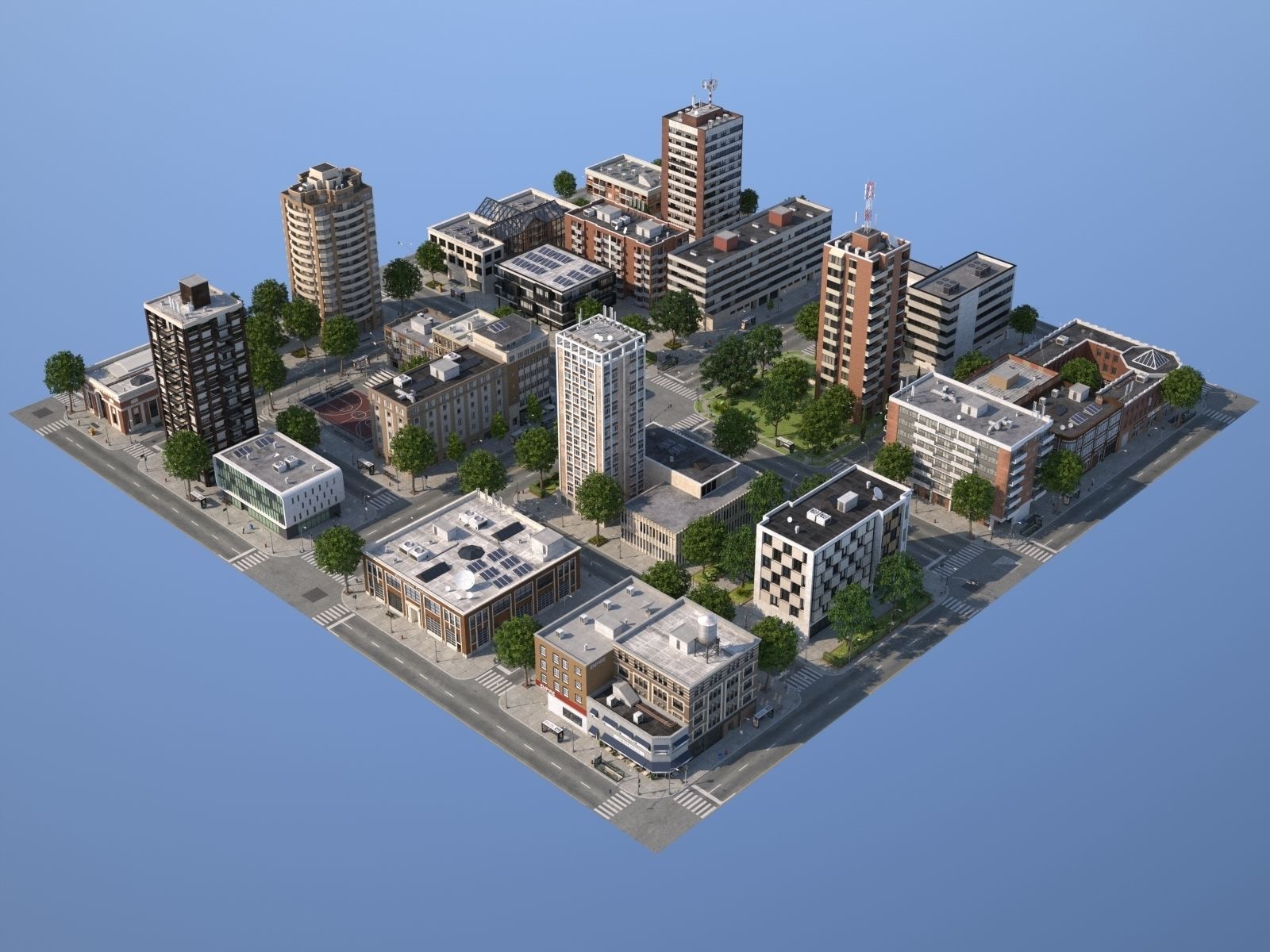 City medium size Low-poly 3D model_1