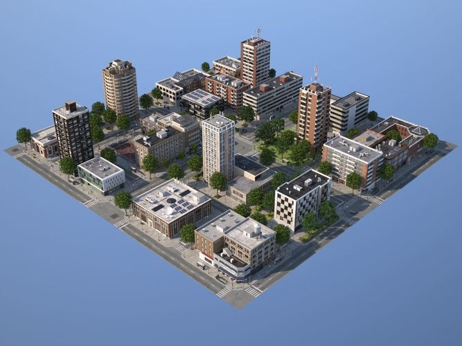 City medium size Low-poly 3D model 2