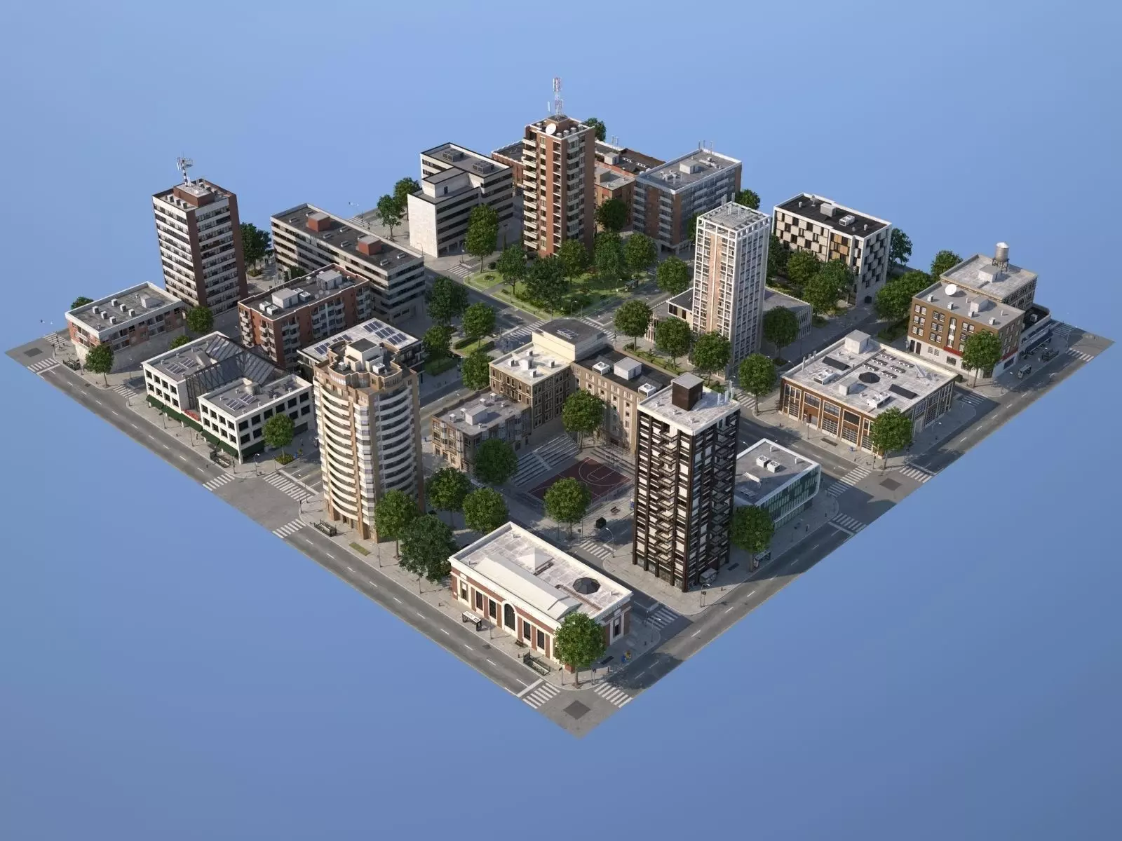 City medium size Low-poly 3D model_0