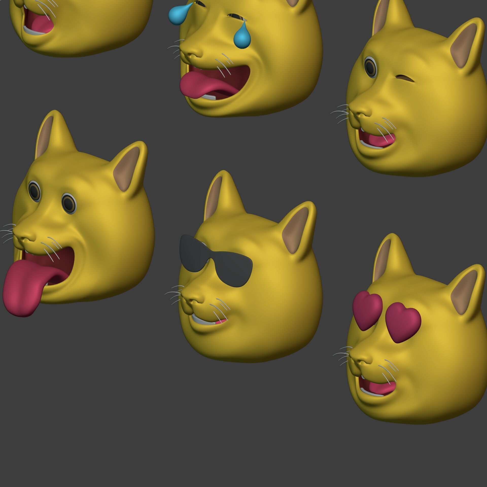 Cat Smiley - Emoji - Icon - Emoticon Head Pack - Collection Low-poly 3D model_17