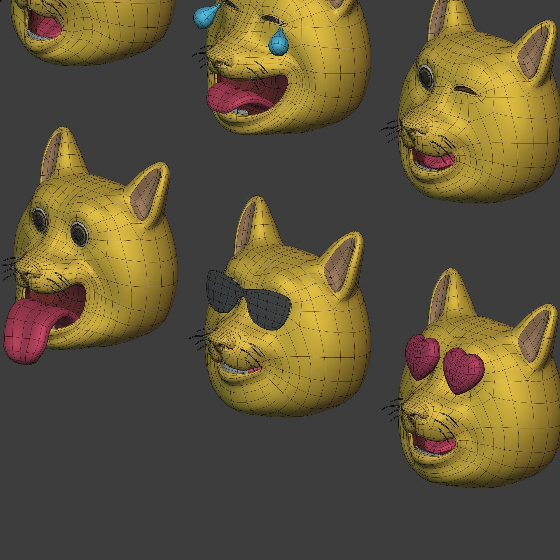 Cat Smiley - Emoji - Icon - Emoticon Head Pack - Collection Low-poly 3D model_18