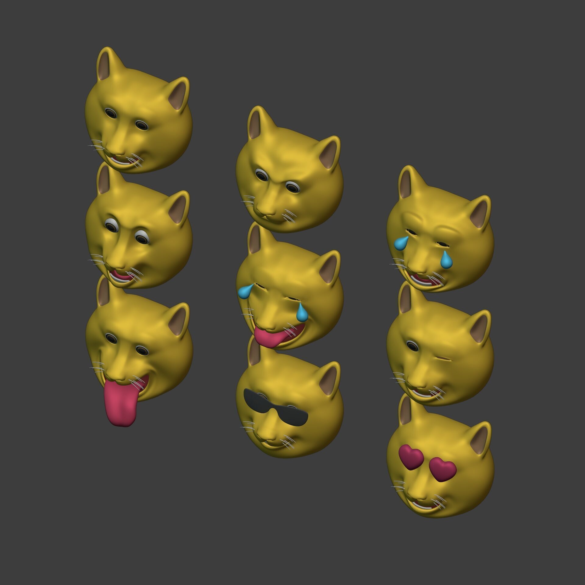 Cat Smiley - Emoji - Icon - Emoticon Head Pack - Collection Low-poly 3D model_9