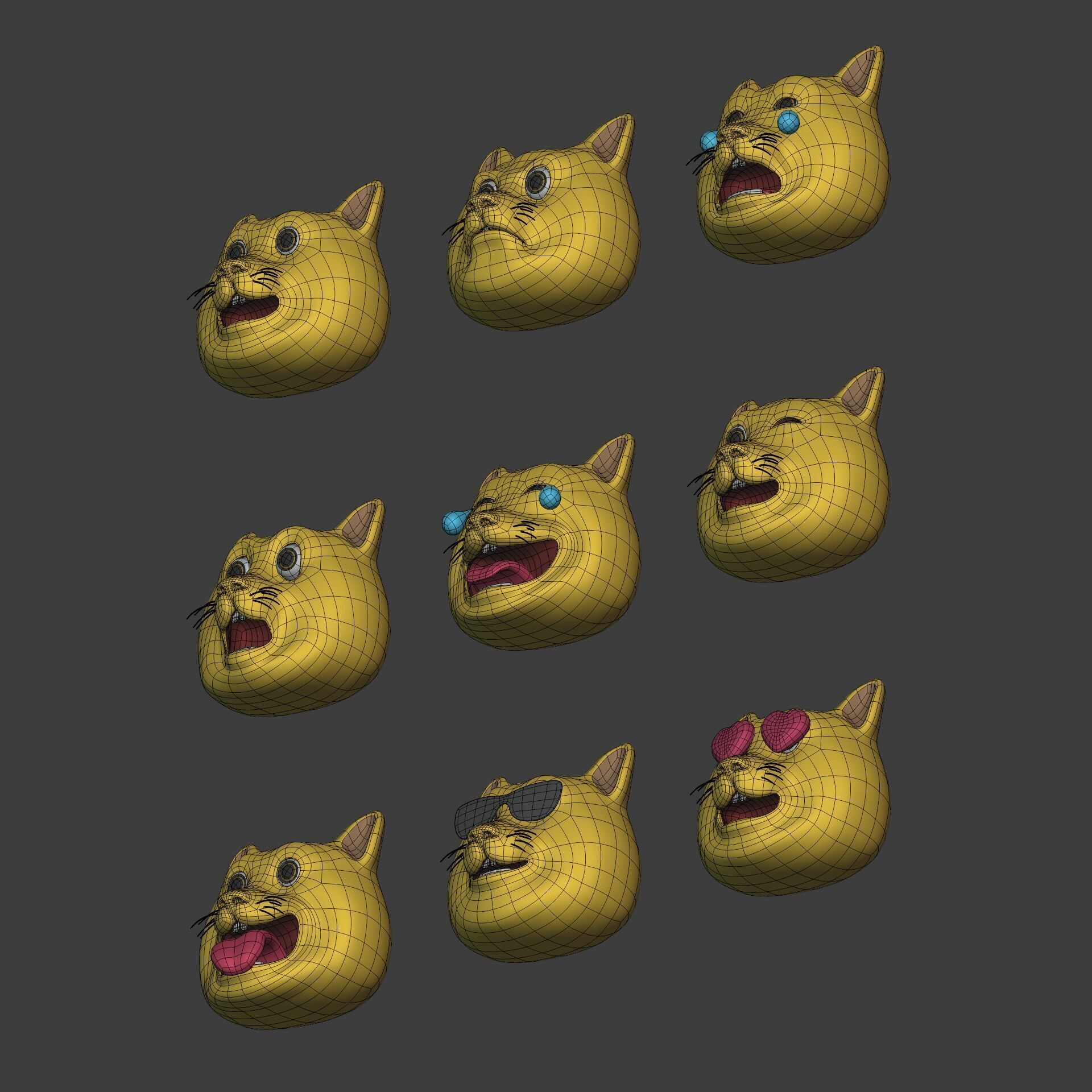 Cat Smiley - Emoji - Icon - Emoticon Head Pack - Collection Low-poly 3D model_12