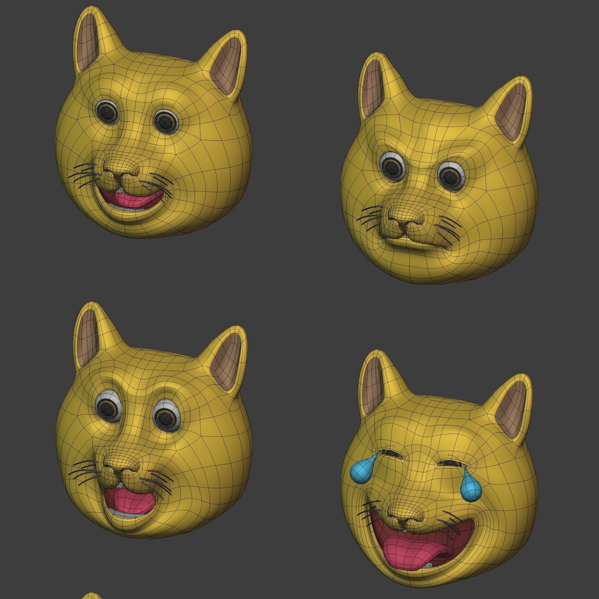 Cat Smiley - Emoji - Icon - Emoticon Head Pack - Collection Low-poly 3D model_14