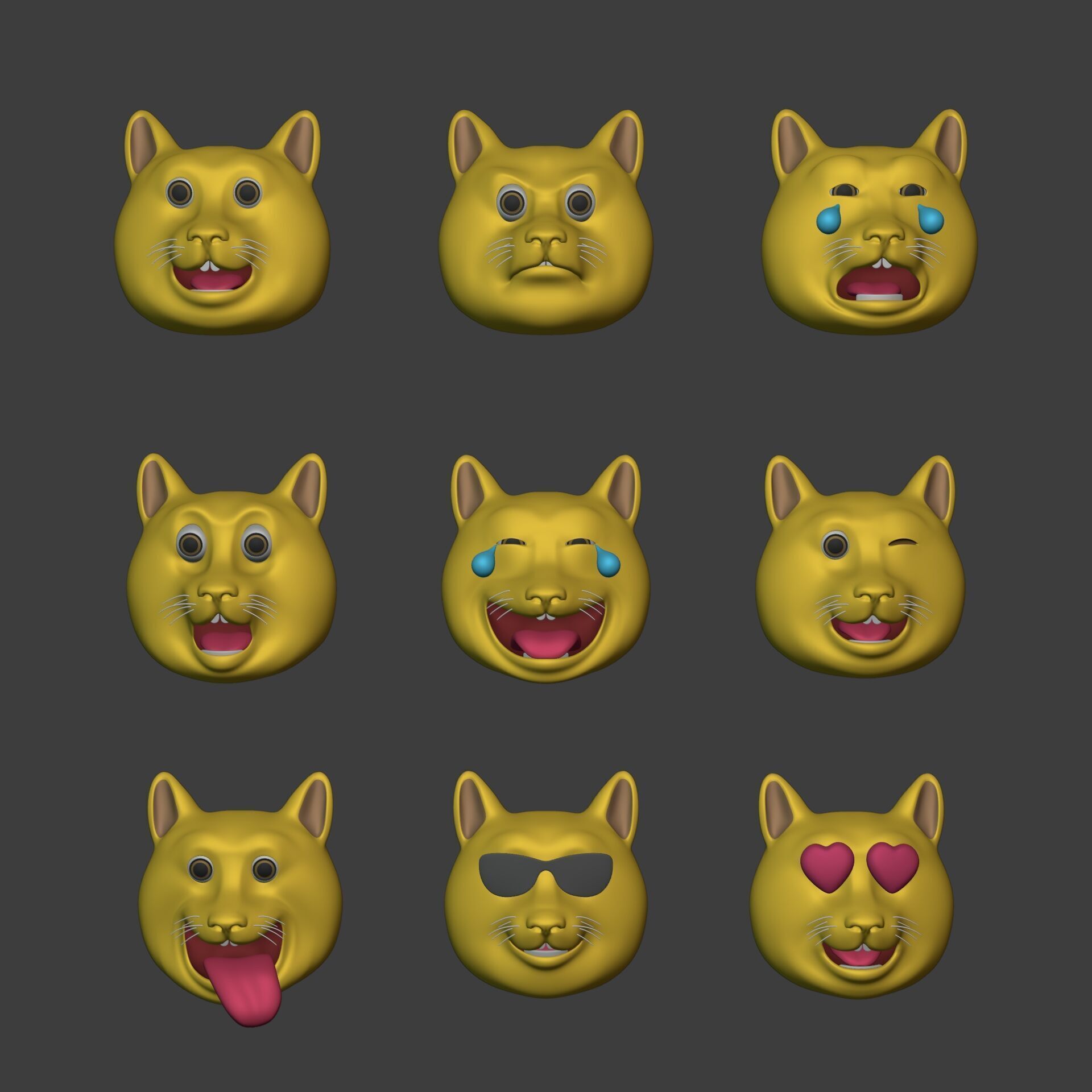 Cat Smiley - Emoji - Icon - Emoticon Head Pack - Collection Low-poly 3D model_1