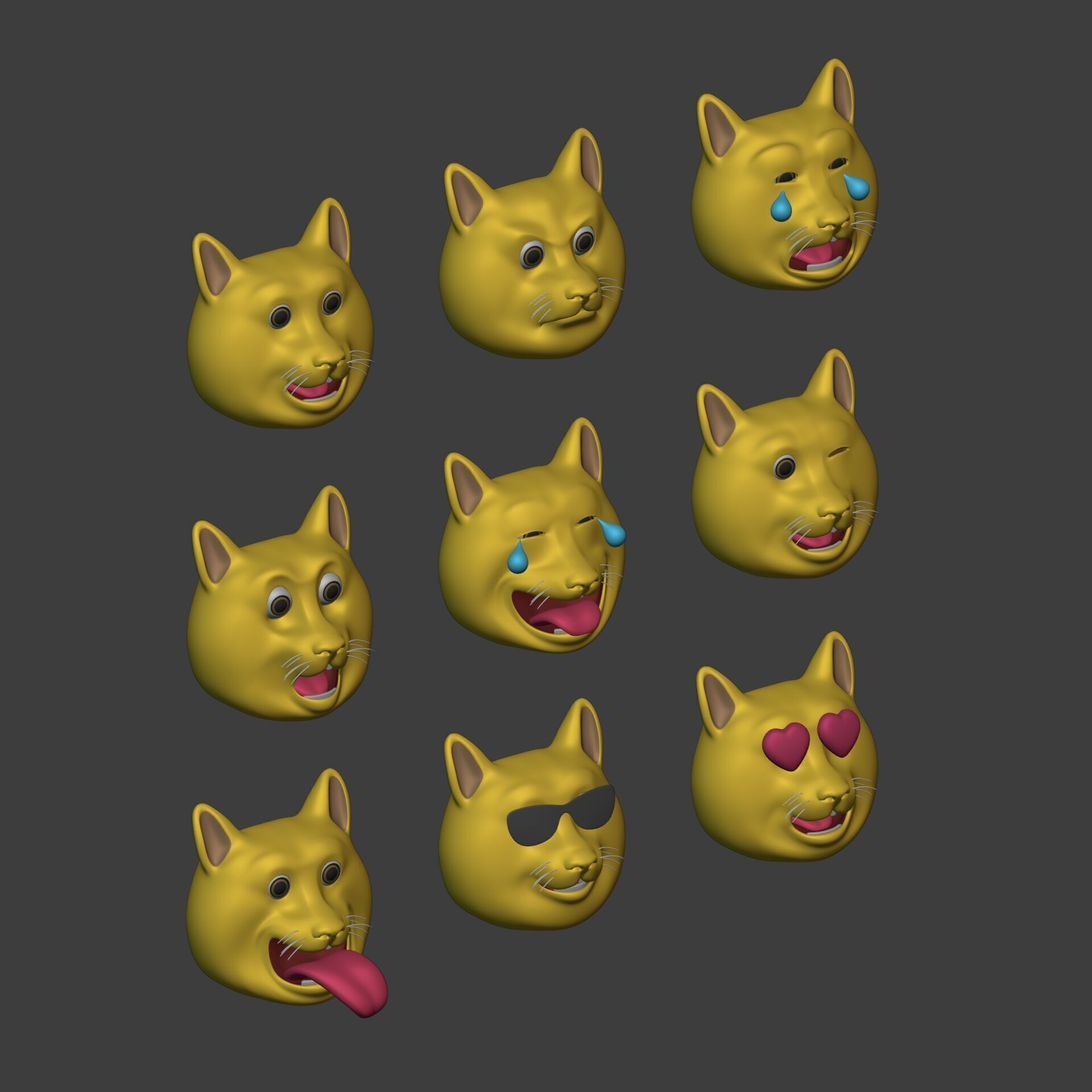 Cat Smiley - Emoji - Icon - Emoticon Head Pack - Collection Low-poly 3D model_7