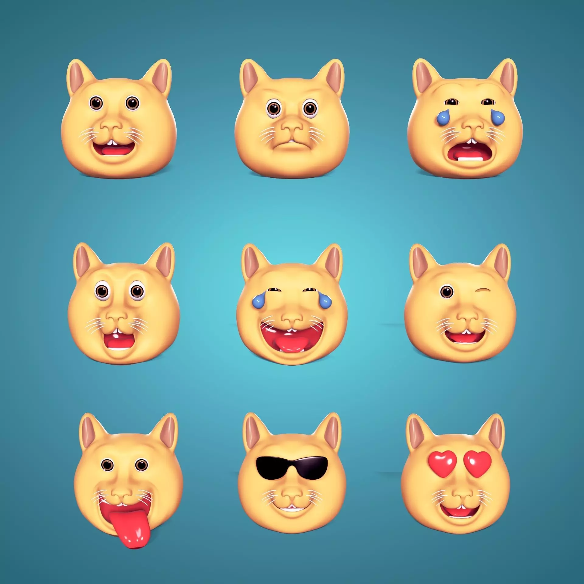 Cat Smiley - Emoji - Icon - Emoticon Head Pack - Collection Low-poly 3D model_0