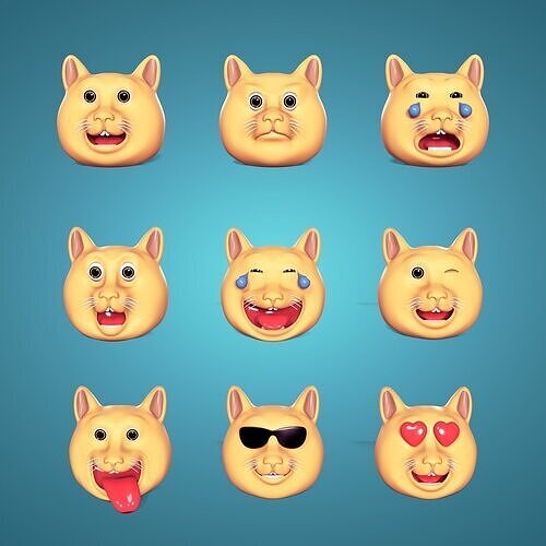 Cat Smiley - Emoji - Icon - Emoticon Head Pack - Collection Low-poly 3D model