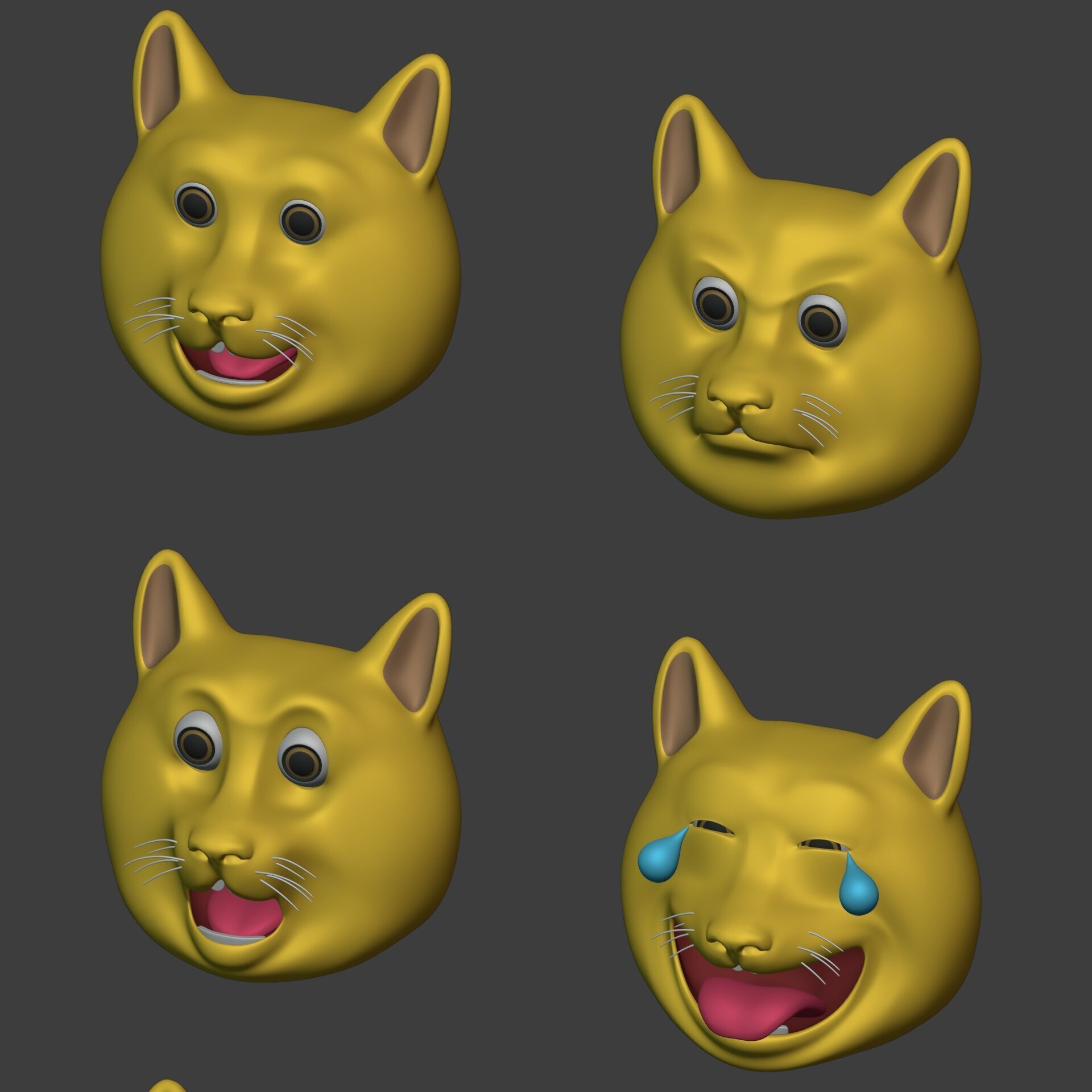 Cat Smiley - Emoji - Icon - Emoticon Head Pack - Collection Low-poly 3D model_13