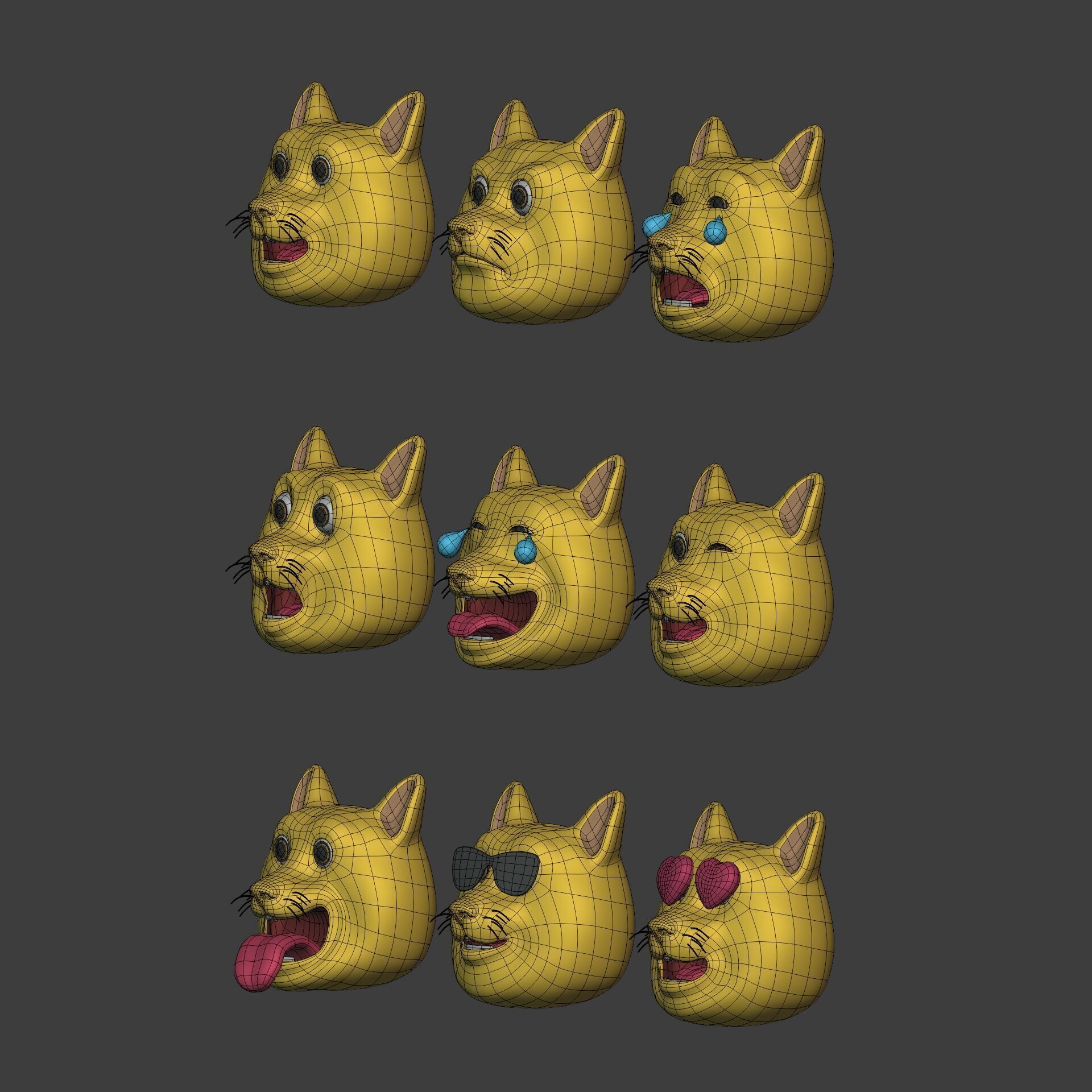 Cat Smiley - Emoji - Icon - Emoticon Head Pack - Collection Low-poly 3D model_4