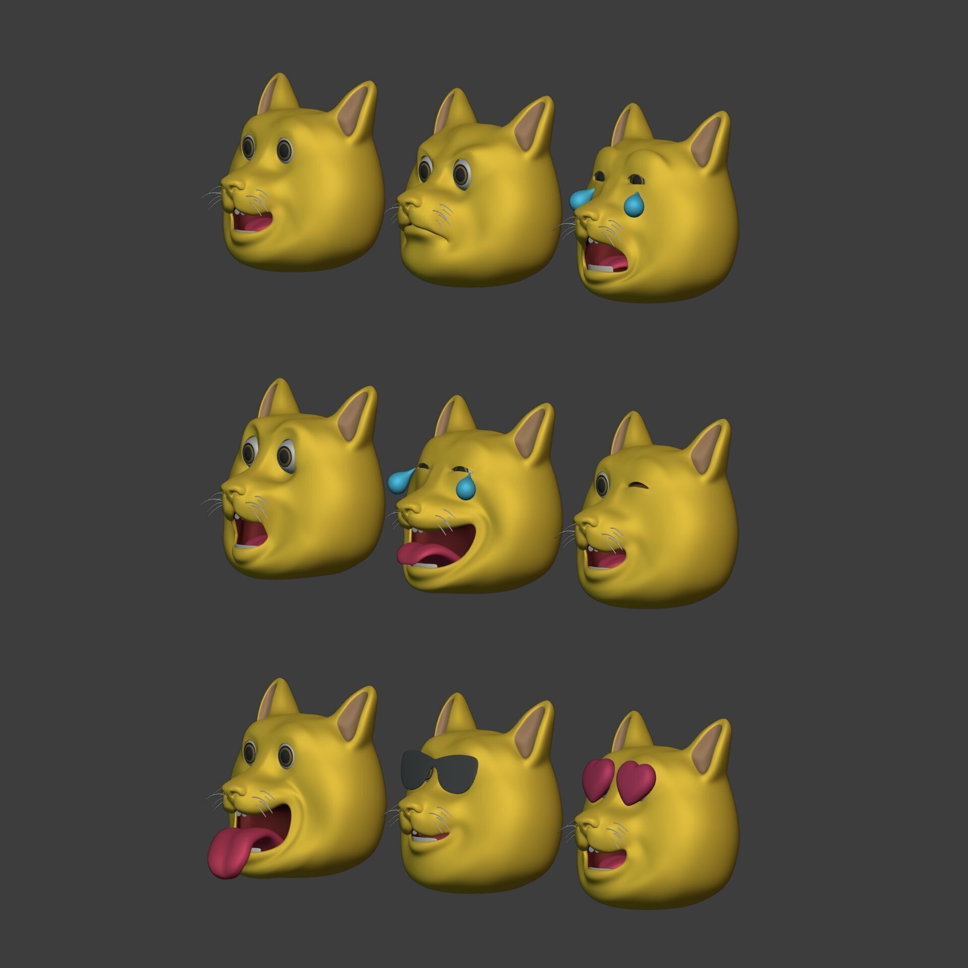 Cat Smiley - Emoji - Icon - Emoticon Head Pack - Collection Low-poly 3D model_3