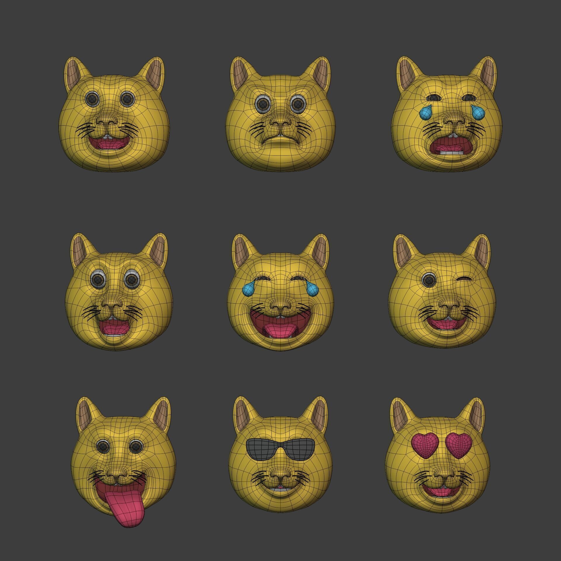 Cat Smiley - Emoji - Icon - Emoticon Head Pack - Collection Low-poly 3D model_2