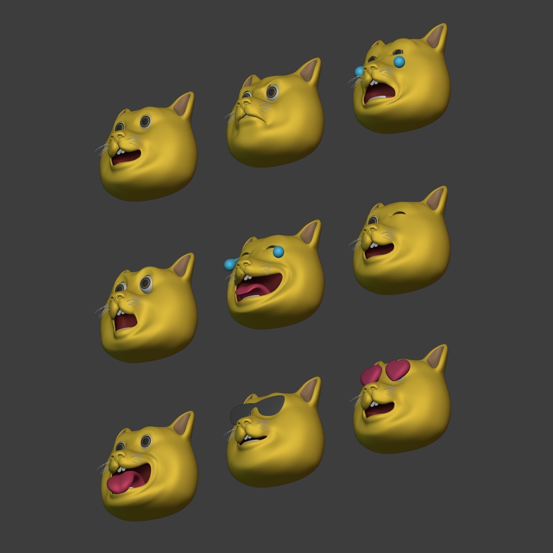Cat Smiley - Emoji - Icon - Emoticon Head Pack - Collection Low-poly 3D model_11