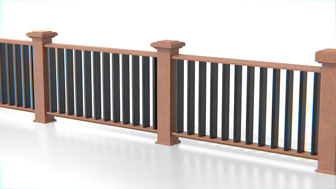 Modular Wooden Railing Fence Low-poly 3D model