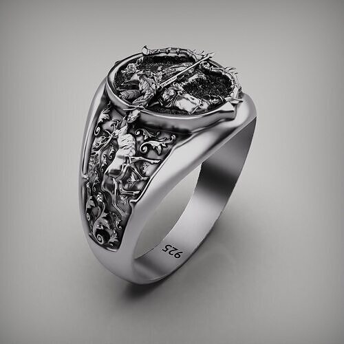 Knight duel warrior ring in 925 sterling silver 3D print model