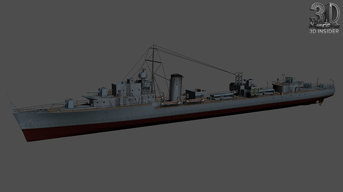 R Class Destroyer Low-poly 3D model