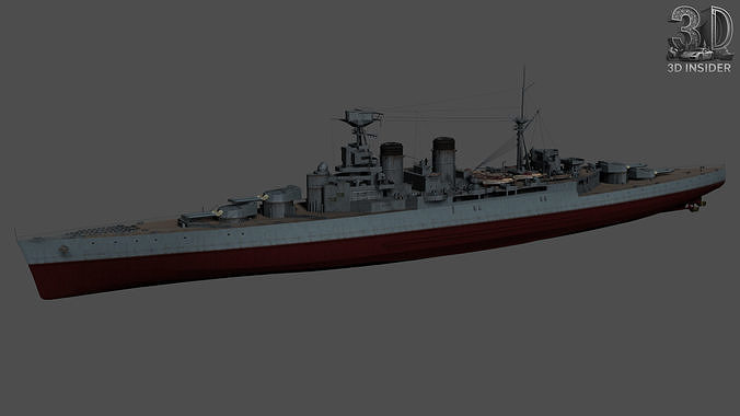 Hood Battleship Low-poly 3D model