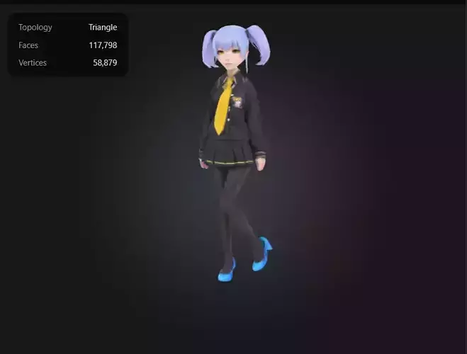 BLUE HAIR CHINESE SINGAPOREAN GIRL-GLOVESCHEESE 3DMODEL