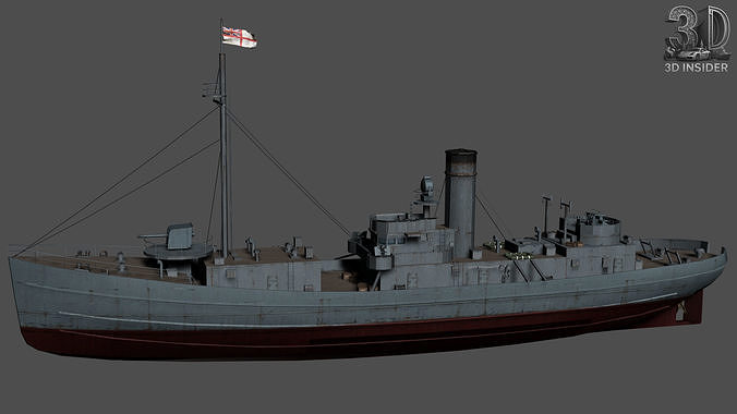 Armed trawler Low-poly 3D model
