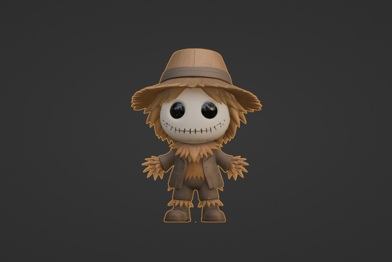 Cute Cartoon Scarecrow  Low-poly 3D model_1