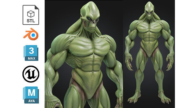 Alien Creature Organic Humanoid Monster for Sci-Fi Low-poly 3D model