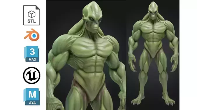 Alien Creature Organic Humanoid Monster for Sci-Fi Low-poly 3D model