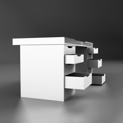 Desktop desk with two drawers 3D model_3
