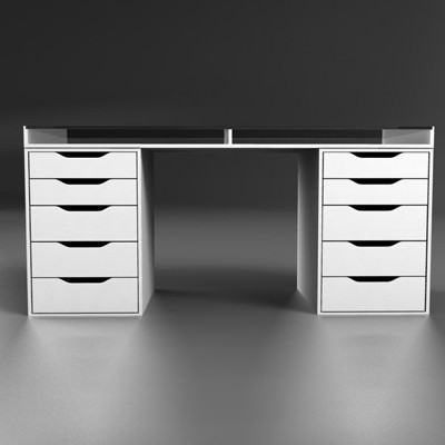 Desktop desk with two drawers 3D model_5