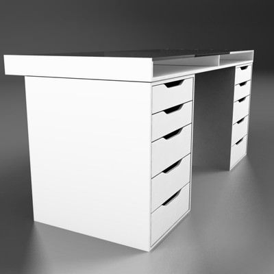 Desktop desk with two drawers 3D model_2
