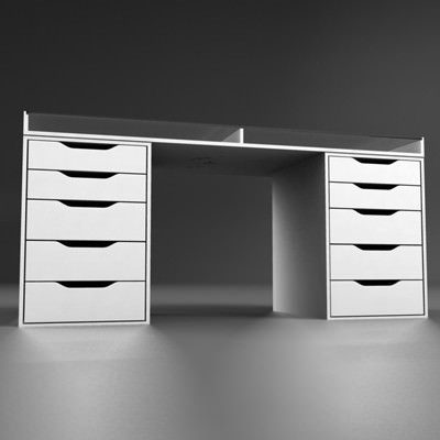 Desktop desk with two drawers 3D model_4