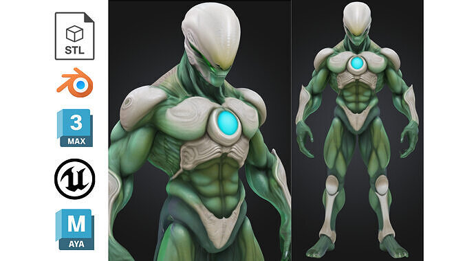 Stylized Bio Armored Alien Warrior Futuristic Sci Fi Low-poly 3D model