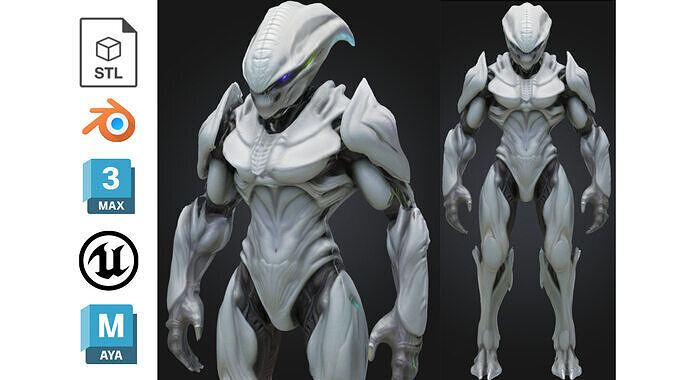 White Armored Alien Soldier Sci Fi Low-poly 3D model