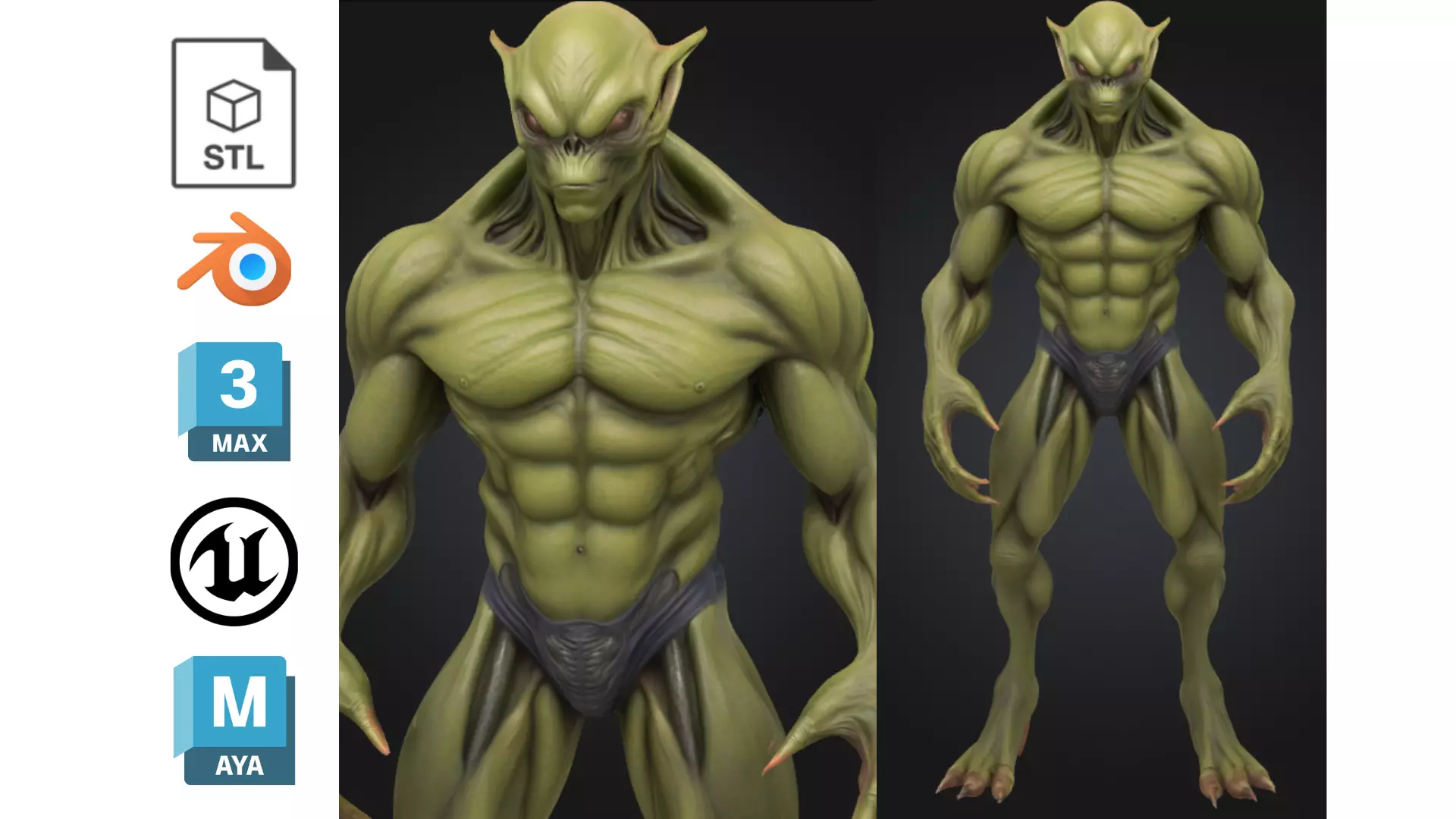 Alien Reptilian Creature Muscle Futuristic Sci Fi Low-poly 3D model_0