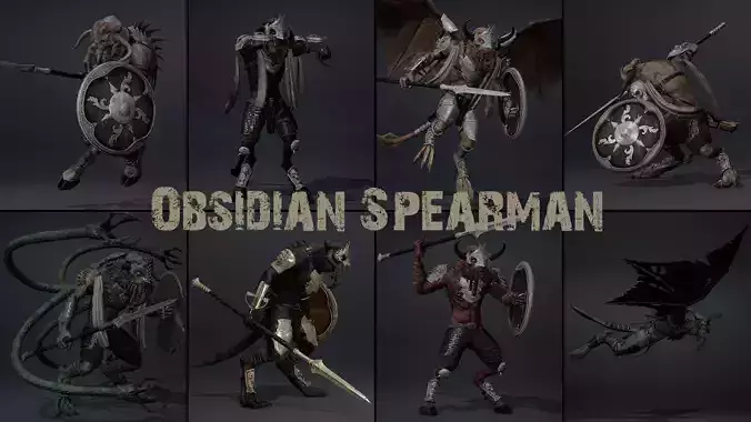 Obsidian Spearman Low-poly 3D model