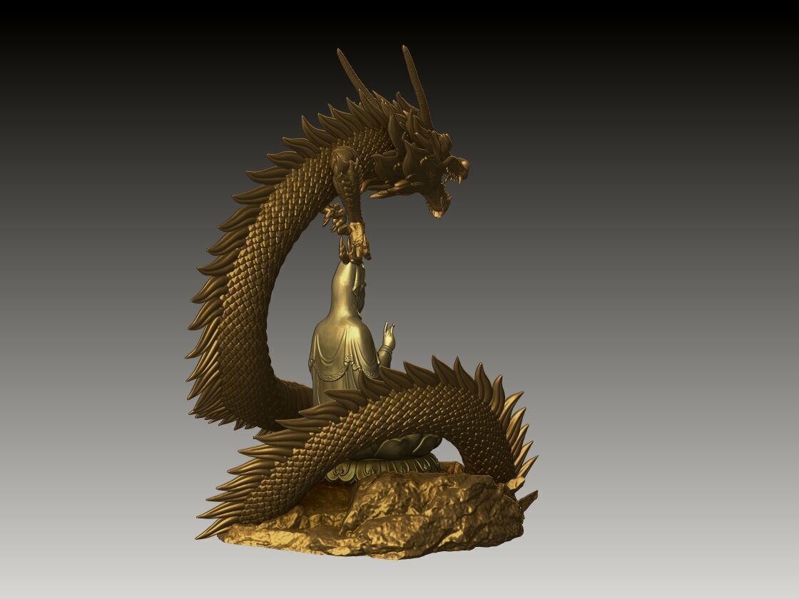 Guanyin on Dragon 3D print model_3