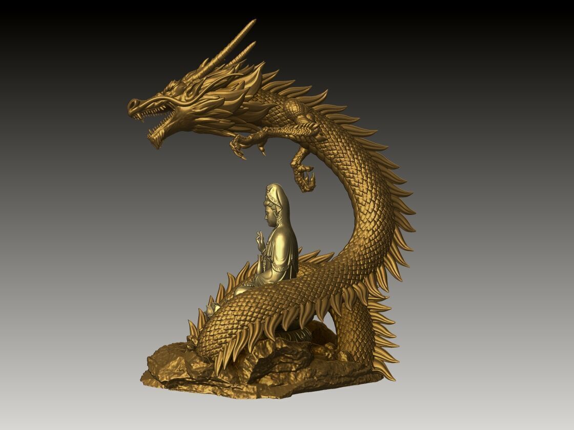 Guanyin on Dragon 3D print model_4