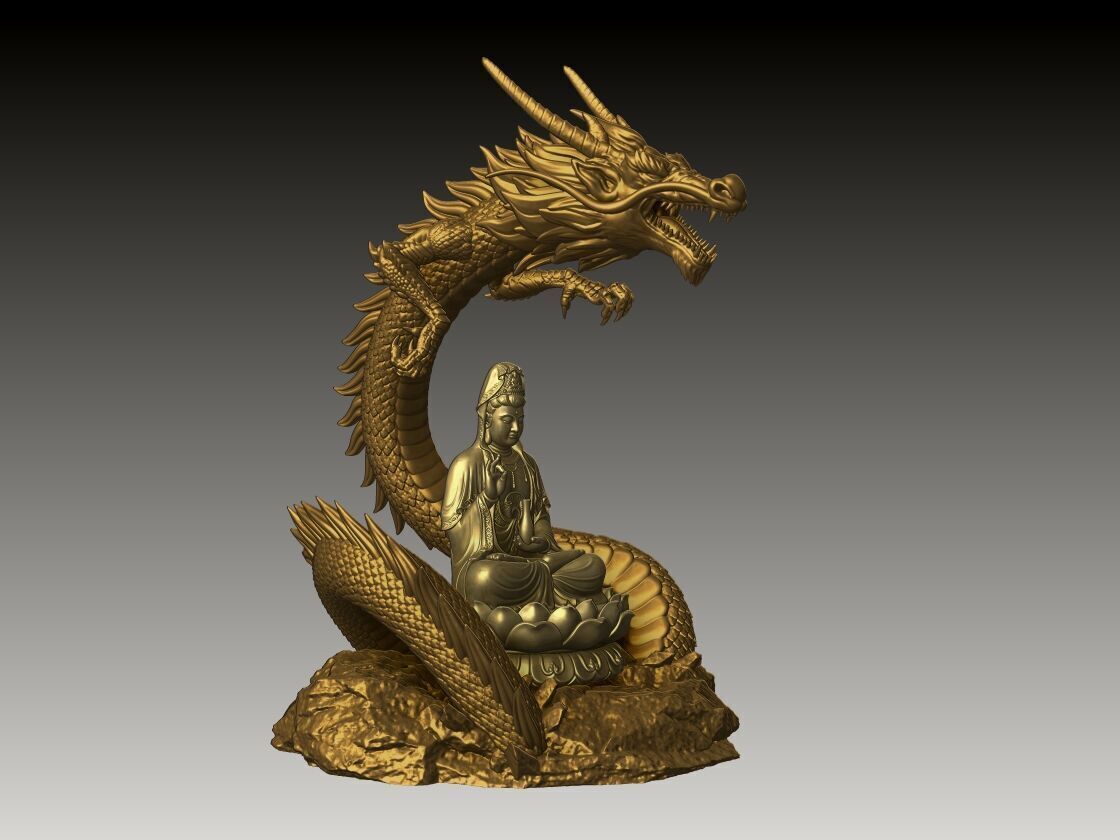 Guanyin on Dragon 3D print model_1