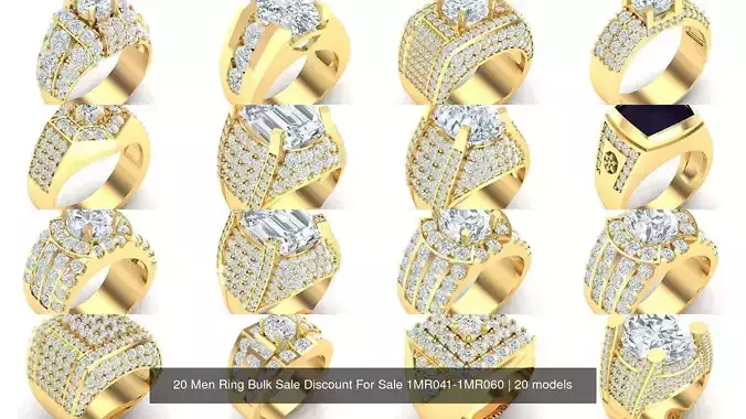20 Men Ring Bulk Sale Discount For Sale 1MR041-1MR060 3D Model Collection