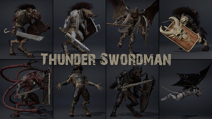 Thunder Swordman Low-poly 3D model