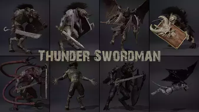 Thunder Swordman Low-poly 3D model