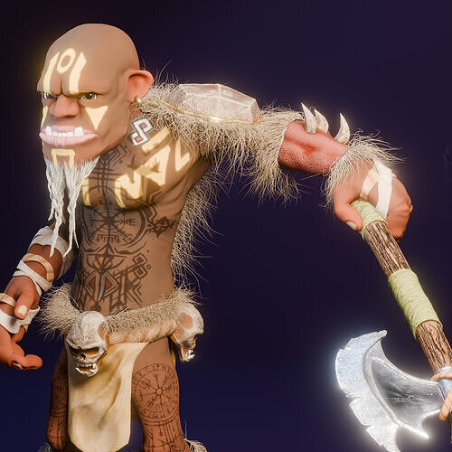 Nordic Berserker Shaman  Stylized Barbarian Character Low-poly 3D model